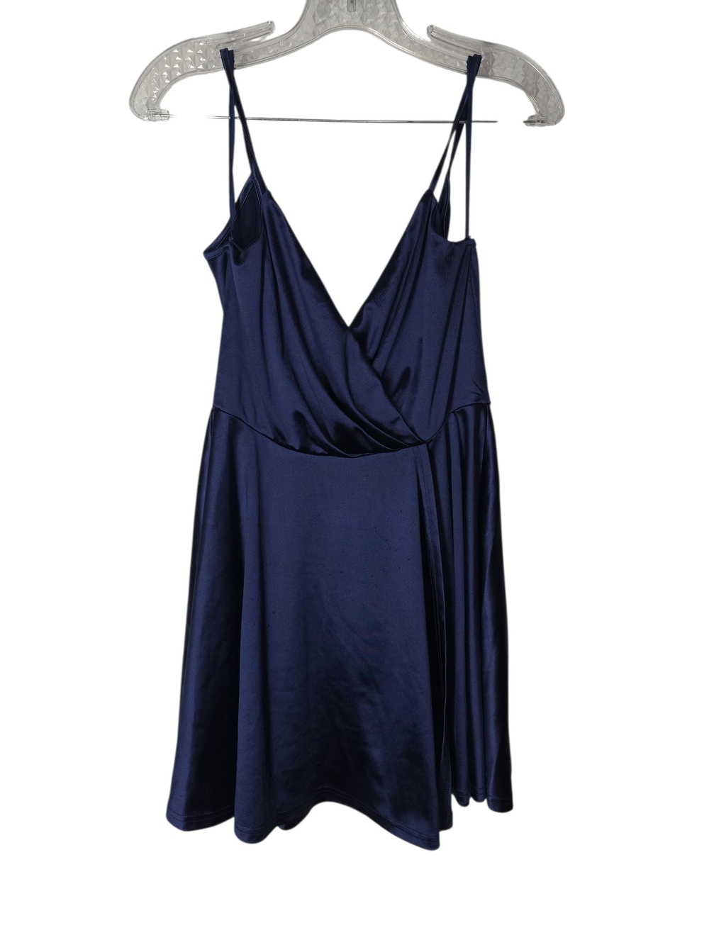 Windsor Navy Satin Spaghetti Strap Wrap Dress